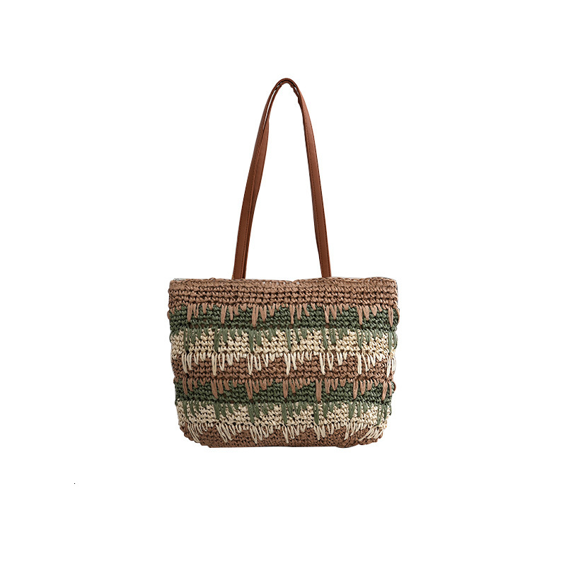 2025S designer new niche contrasting color summer shoulder grass woven ripple vacation beach women bag