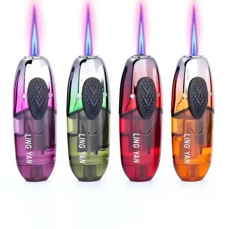 Silent Transparent Oil Tank Inflatable Lighter Windproof Jet Blue Flame Silent Portable Outdoor Lighter Fashionable Mens GiftT250516