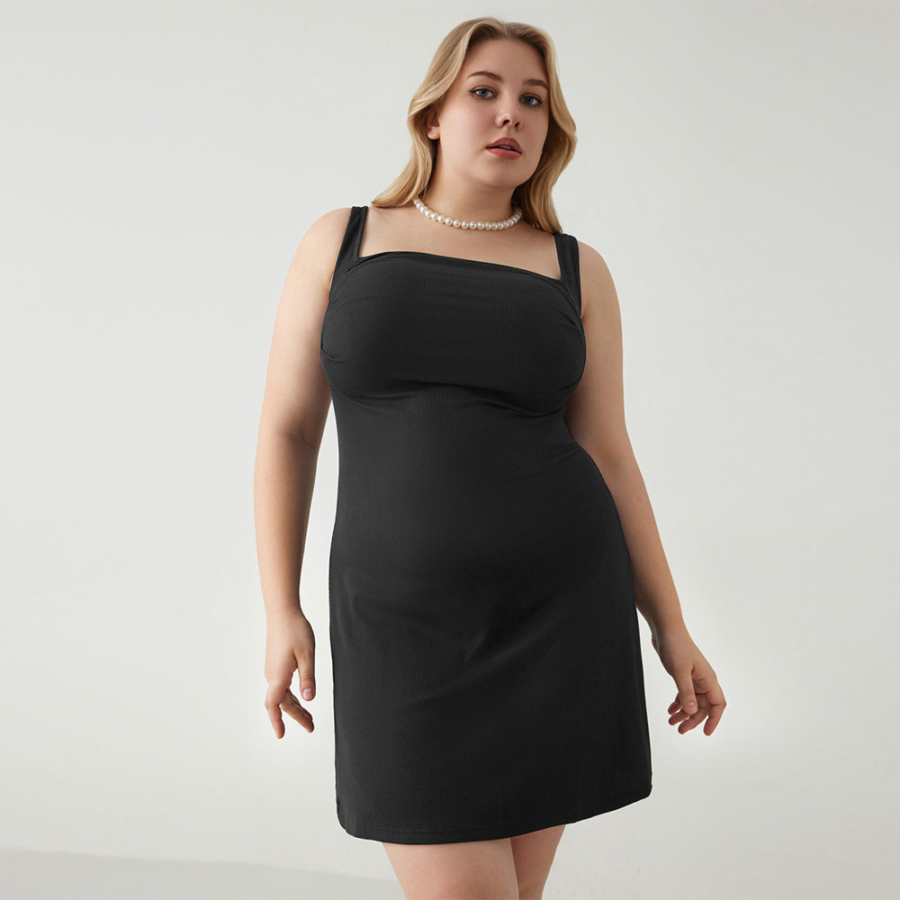 Large Size Womens Fashionable Solid Color Suspender Tight and Sexy Backless Suspender Dress