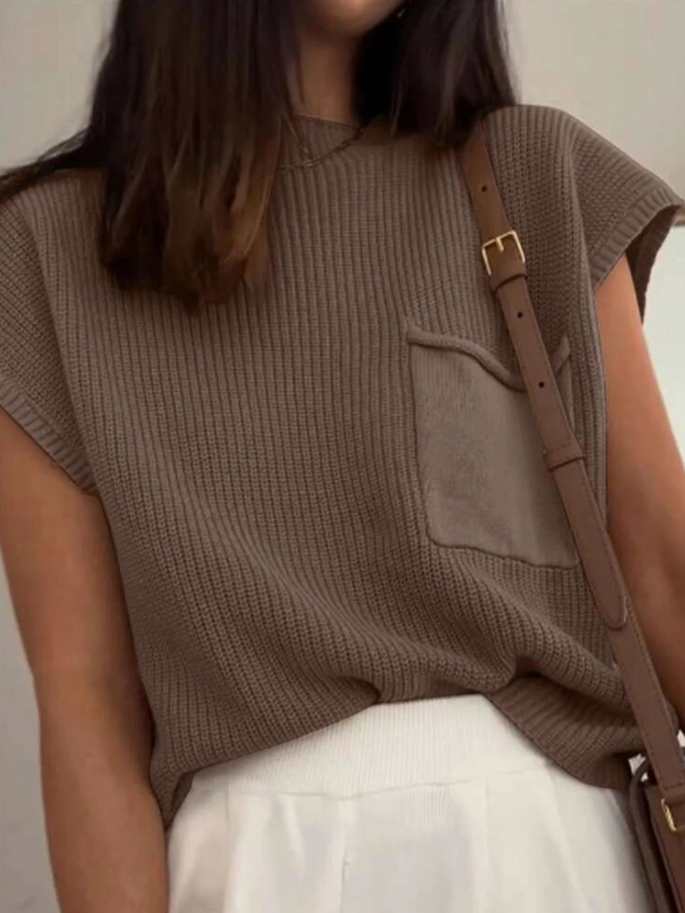 Spring and summer womens casual loose round neck knitted sweater vest 250506