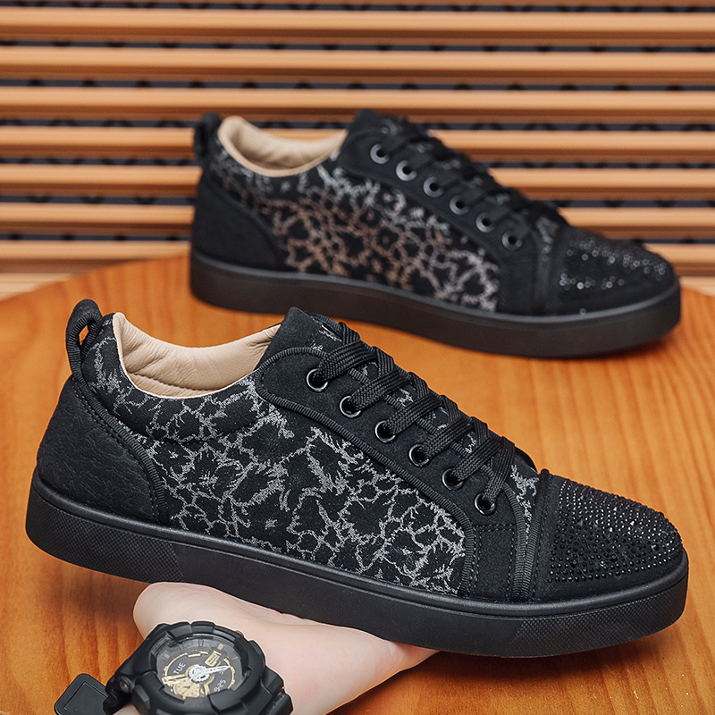 Designer Men's with Red Soles Low Cut Rhie Leopard Personalized Print Breathable Casual Board Shoes