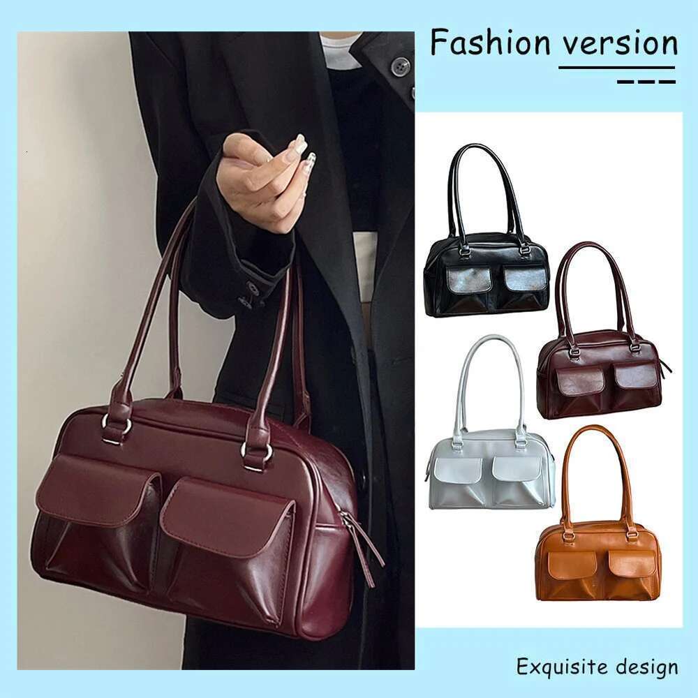 Women Shoulder BagsTote Fashion Purse Handbag Large Capacity Underarm Casual Double Pocket Zipper Retro PU Leather Bag