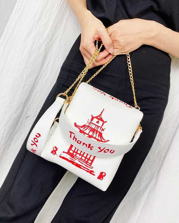 ENJOININ Chinese Takeout Box Purse Pu Leather Women Handbag Fashion Crossbody Bag Shoulder Chain Bag for Girl Bucket Bag M250516