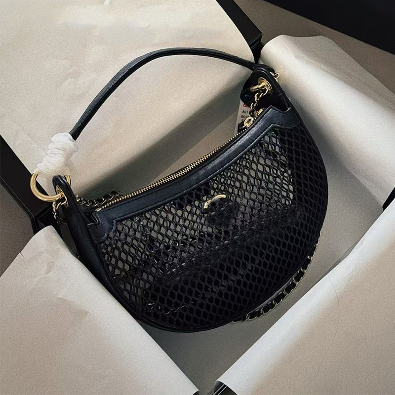 Designer Shoulder Bags Handbags Summer Transparent Fishing Net Bag Black Hollow Out Hobo Luxury New Lady Brooch Badge Clutch Purses