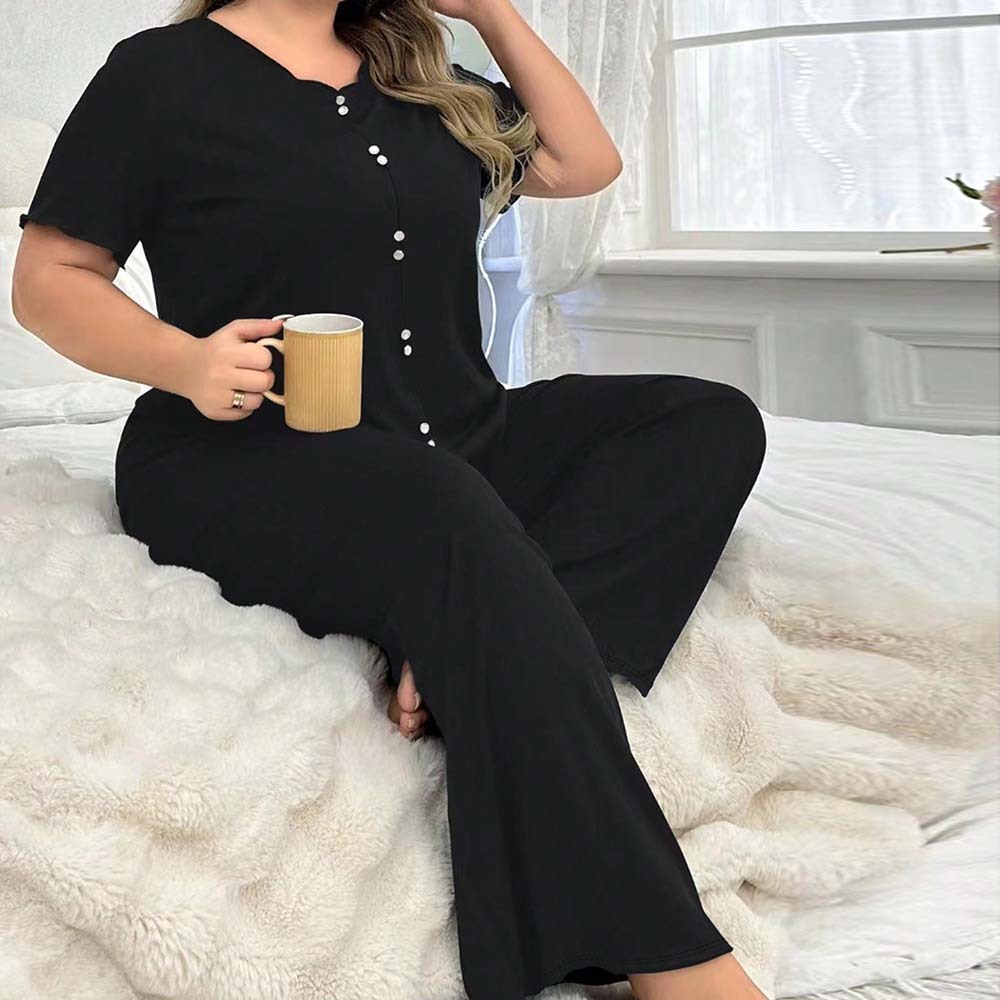 Simple Leisure Style Large Size Home Clothing Set Summer Short Sleeve Two Piece Set for Women