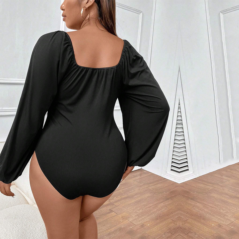 Large Size Womens New Slim Fit and Slimming Bubble Sleeve Long Sleeved Sexy Jumpsuit