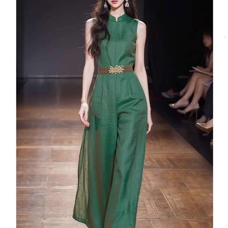 Wide Leg Jumpsuit Unique Super Beautiful High End Exquisite New Chinese Style Green Jumpsuit Women S Summer