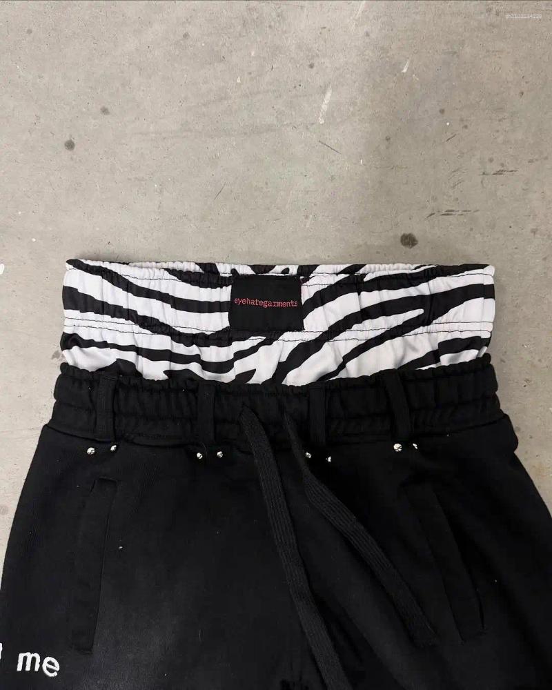 Men's Pants Goth Harajuku Double Layer Elastic Waistband Men Hip Hop Letter Print Y2k Cargo Joggers Loose Casual Sweatpants