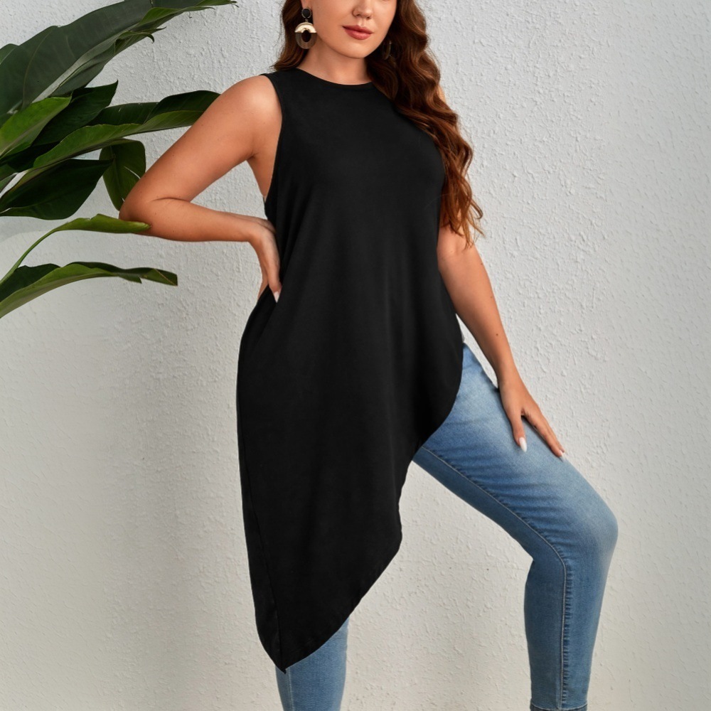 Plus Size Womens Simple and Elegant T-shirt for Spring and Summer 2025 New Mid to Long Style Loose and Slimming