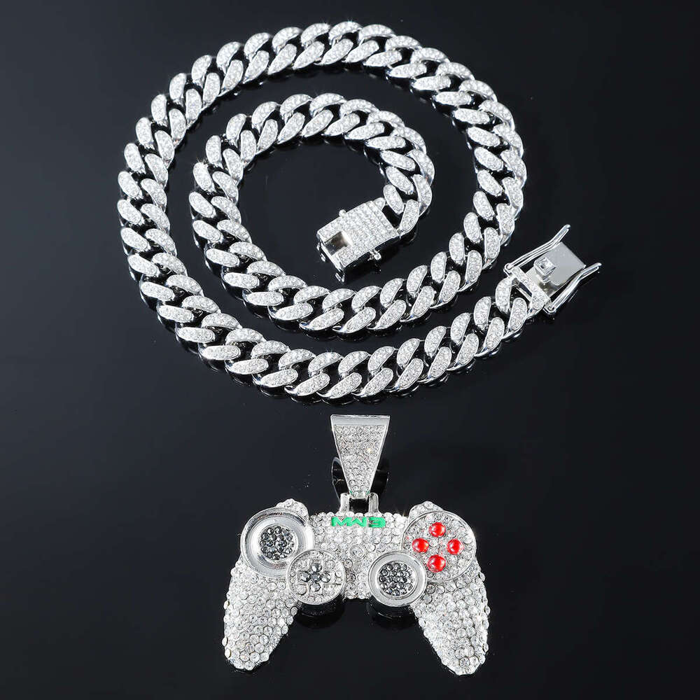 Hip Hop Alloy Full Dia Game hine Pendant Cuban Chain Necklace Nightclub Personalized Bounce Di Decoration Accessories
