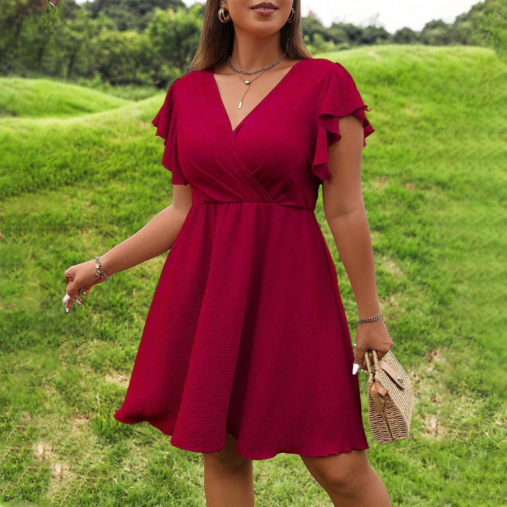 New Elegant High-end Womens Dress with Lantern Sleeves and V-neck Bridesmaid Dress French Dress