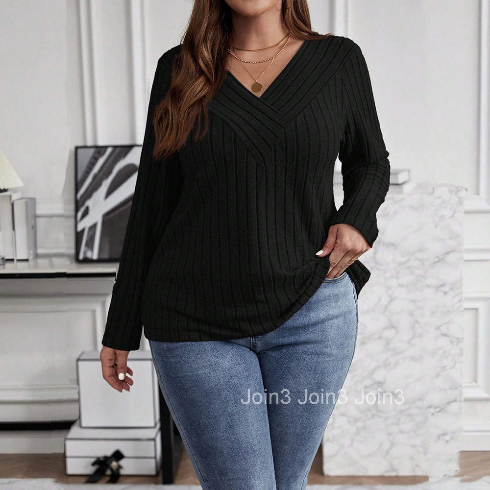 Plus Size Womens Commuting Simple Style T-shirt for Autumn and Winter Fashion Loose and Slimming Long Sleeved Inner Top