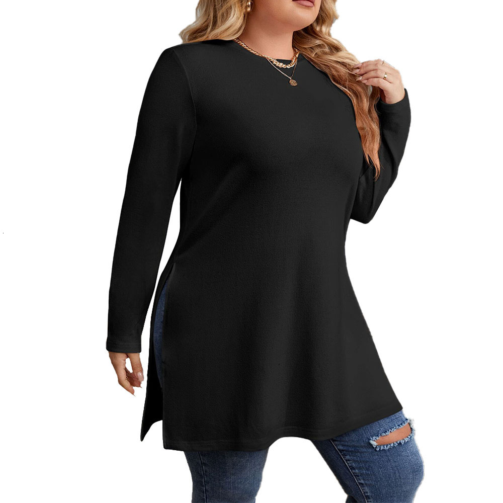 Plus Size Womens Fashionable and Simple T-shirt Versatile for Autumn and Winter Commuting Design Inner Layer Long Sleeved Top