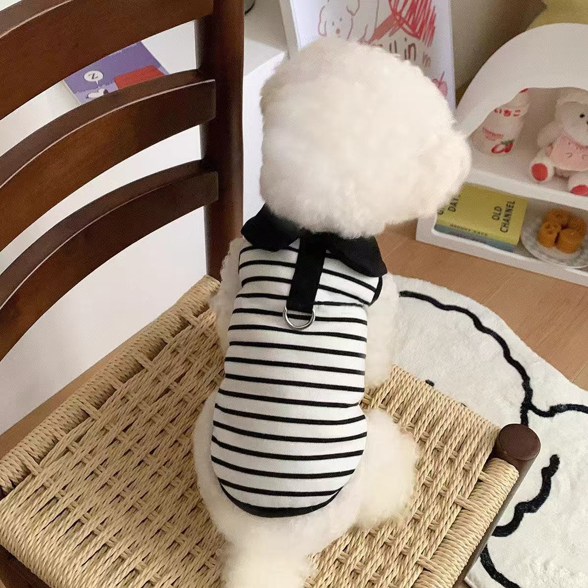 T00218 Dog clothes spring and summer thin striped belt traction buckle vest pet cat Bichon Teddy POLO collar vest
