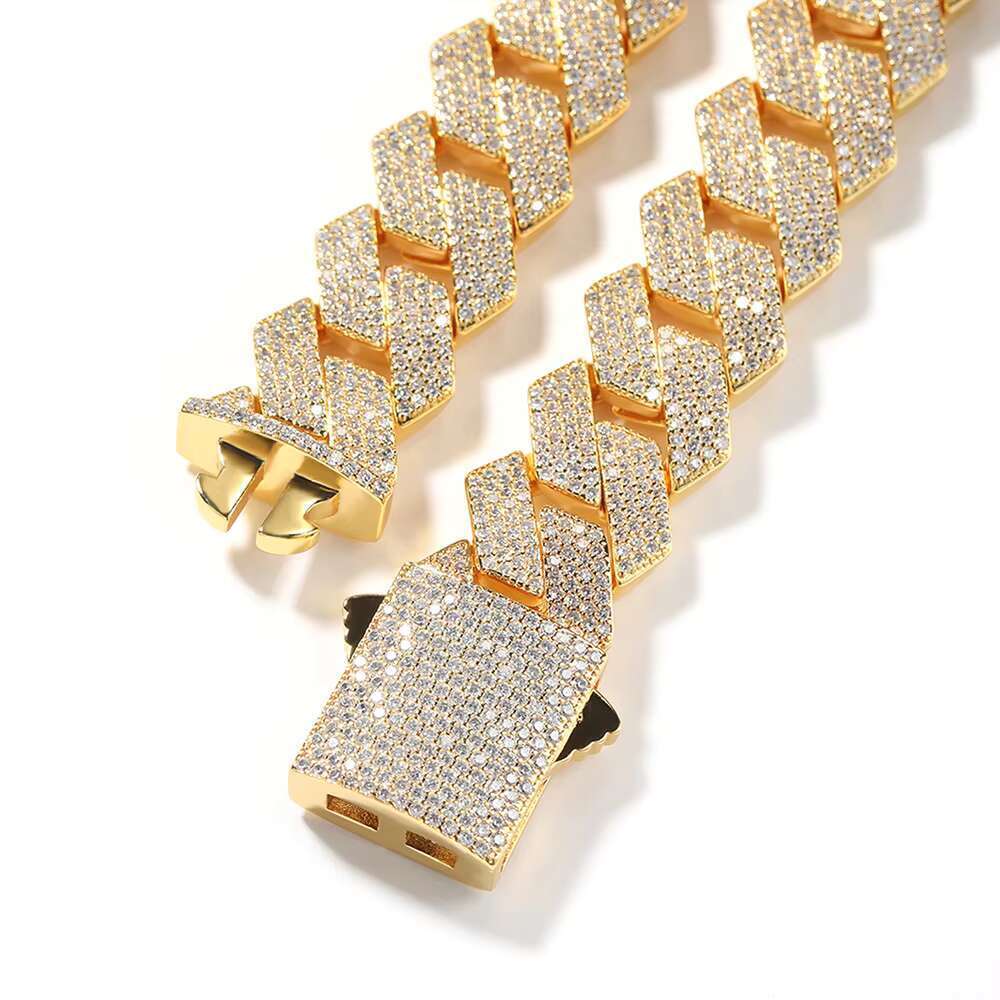 DHCollections 19mm Iced Out CZ Cuban Link Chain Necklace 18K Gold Plated Jewellery