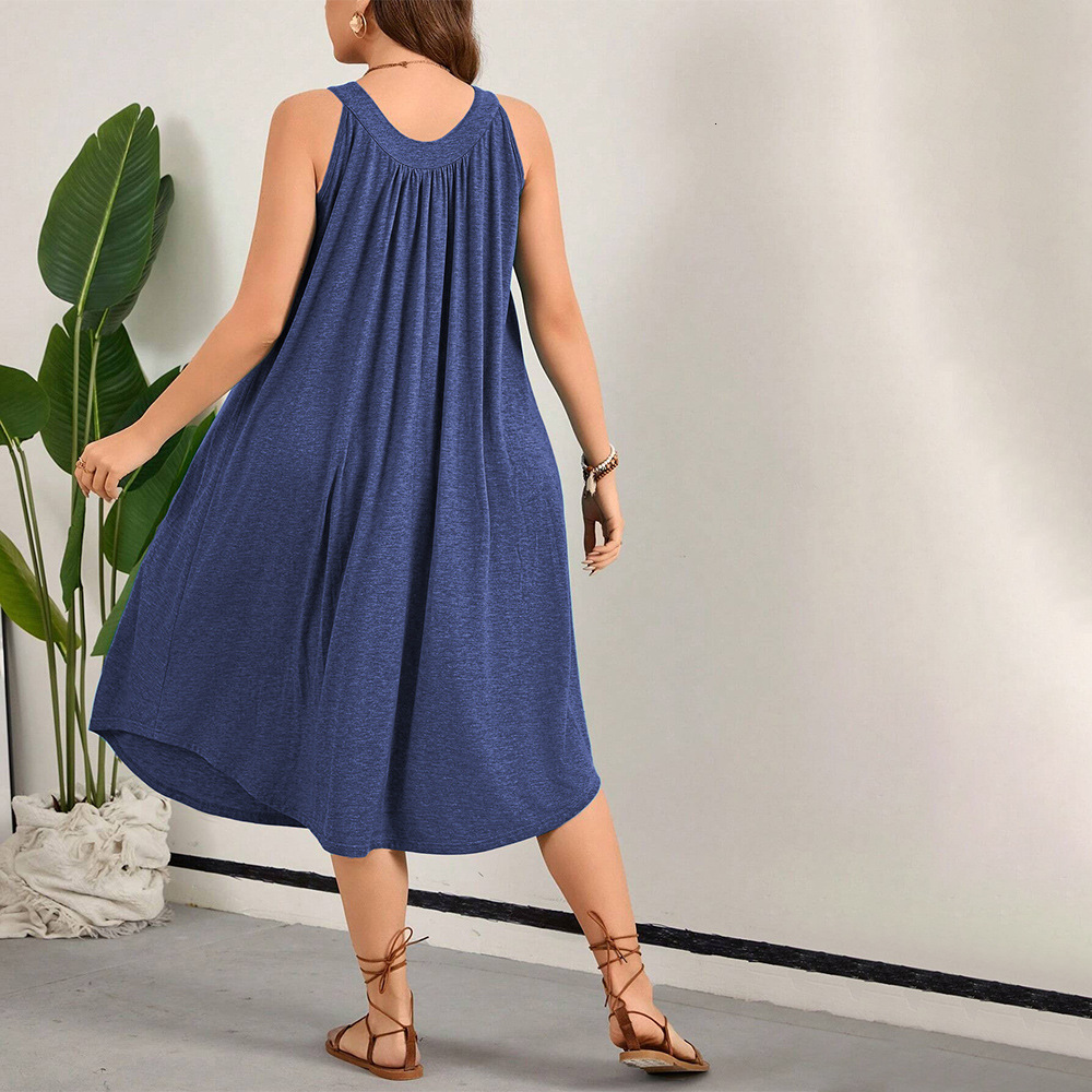 Large Size Womens Sleeveless Beach Dress Seaside Vacation Style Casual Temperament Skirt Childrens