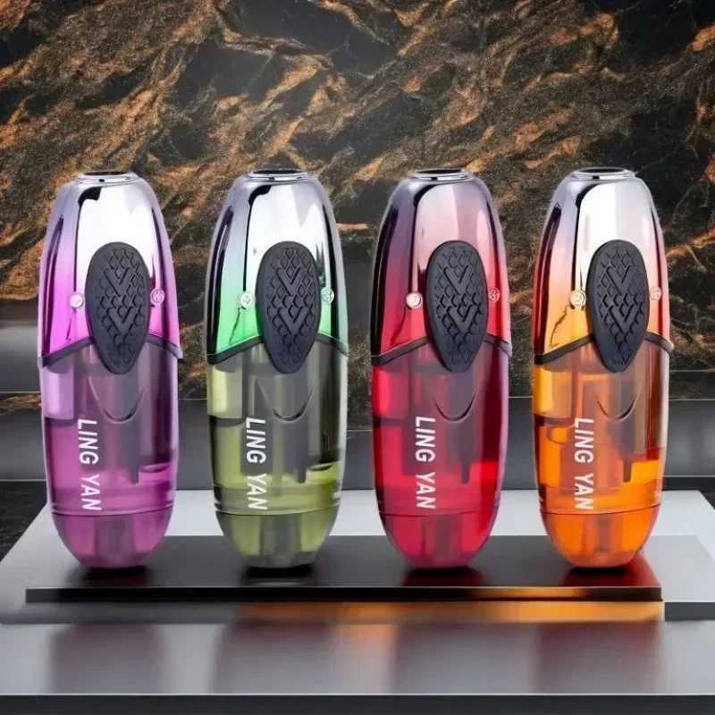 Silent Transparent Oil Tank Inflatable Lighter Windproof Jet Blue Flame Silent Portable Outdoor Lighter Fashionable Mens GiftT250516