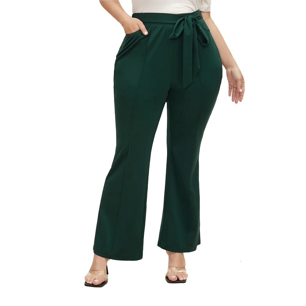 Autumn and Winter New Plus Size Womens Versatile Commuting Style Casual Pants with Elastic Waistband and Flared Pants