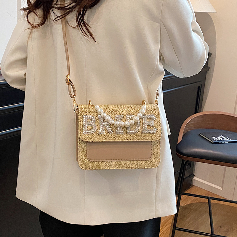 2025S Designer Letter Bridal Women Wallet Crossbody Wedding Gift Pearl Handbag Cover Woven Straw Bag