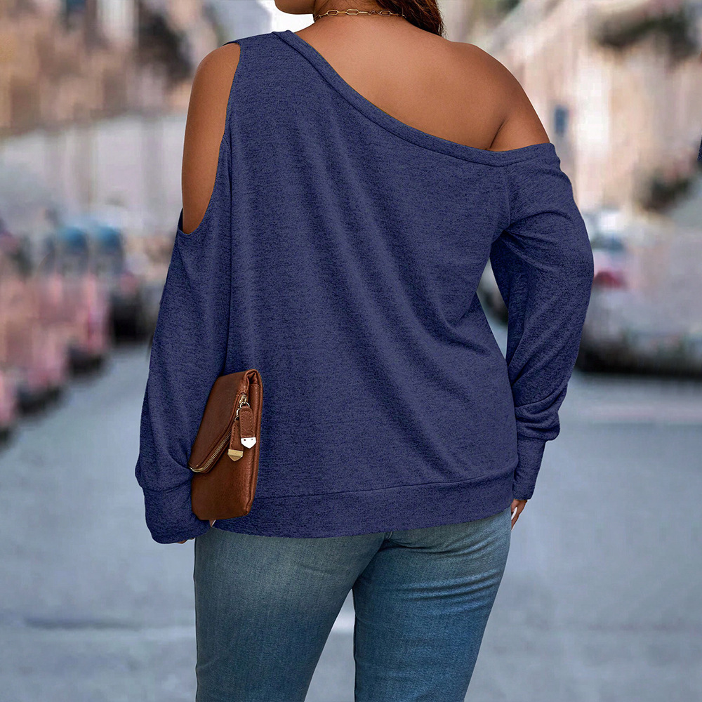 Plus Size Womens Instagram Trendy T-shirt Autumn/winter Diagonal Collar Off Shoulder Loose Slimming Top