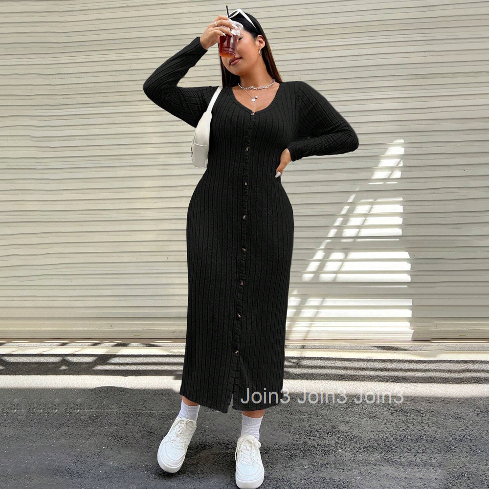 Large Size Womens Simple Casual Style Dress Autumn and Winter Slim Fit Design One-step Long Skirt