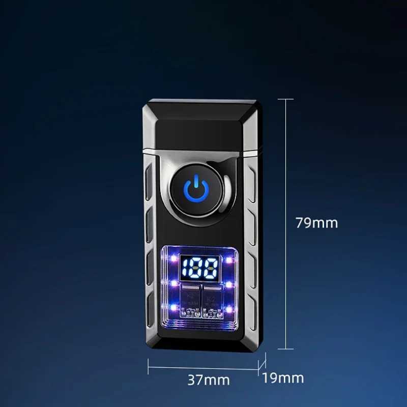 Hot Sales New Electronic Pulse Cigarette Lighter Gas and Electric Digital Display Double Arc Windproof Butane Gas LighterT250516