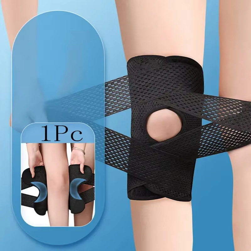 1PCS Sports Knee Pad Pressurized Bandagem Elastica Knee Pads Support Fitness Gear Basketball Volleyball Brace Protector Knee Brace with Side Stabilize