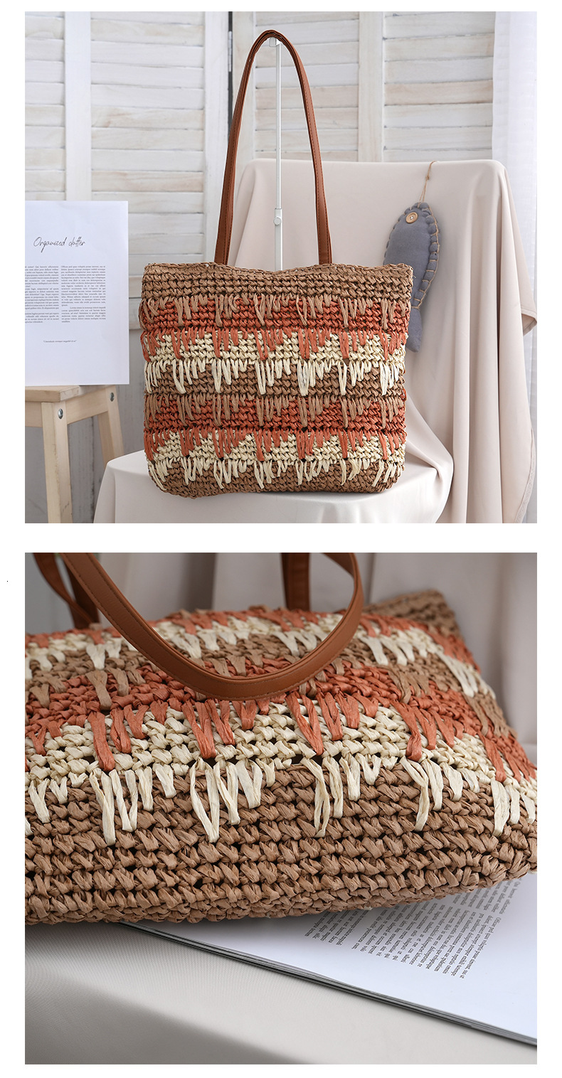 2025S designer new niche contrasting color summer shoulder grass woven ripple vacation beach women bag