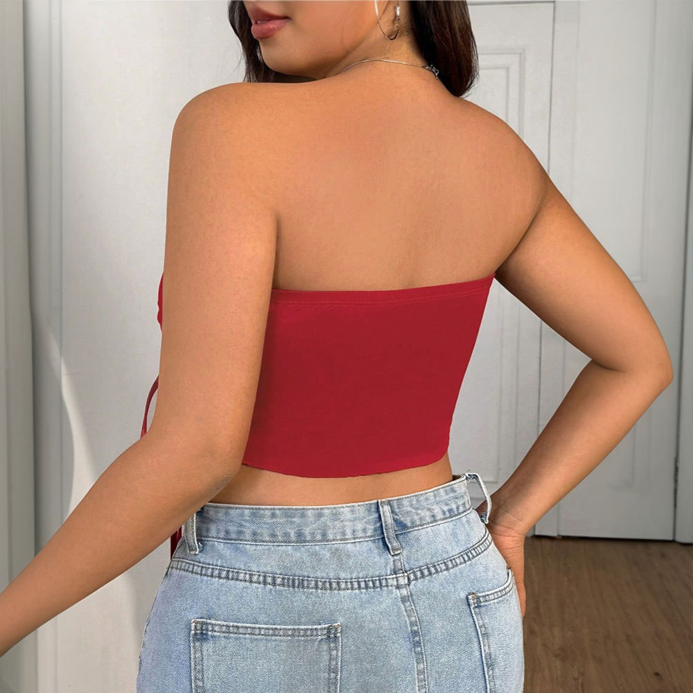Plus Size Womens Sexy Strapless T-shirt Top Summer One-piece Collar Sleeveless Top for Outerwear