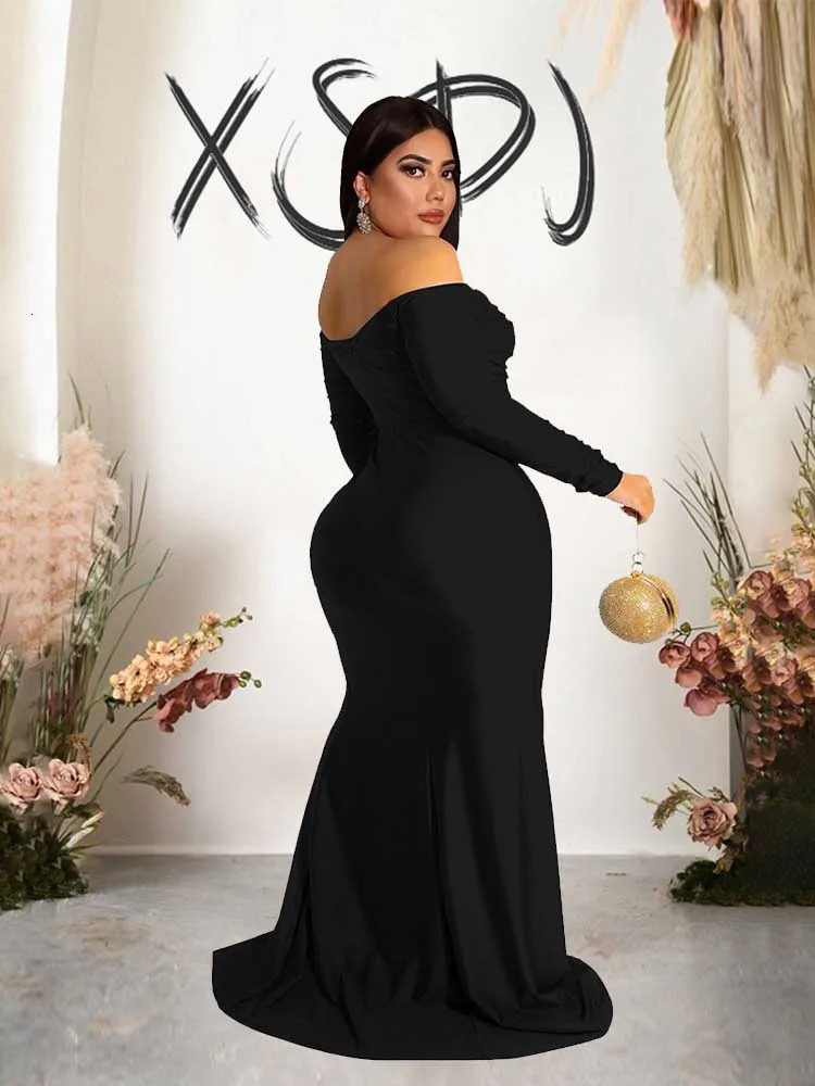 Women Elegant Off The Shoulder Dress Strapless Long Sleeve Evening Party Dress Spring Plus Size Female Side Slit Dress Elegant 250515