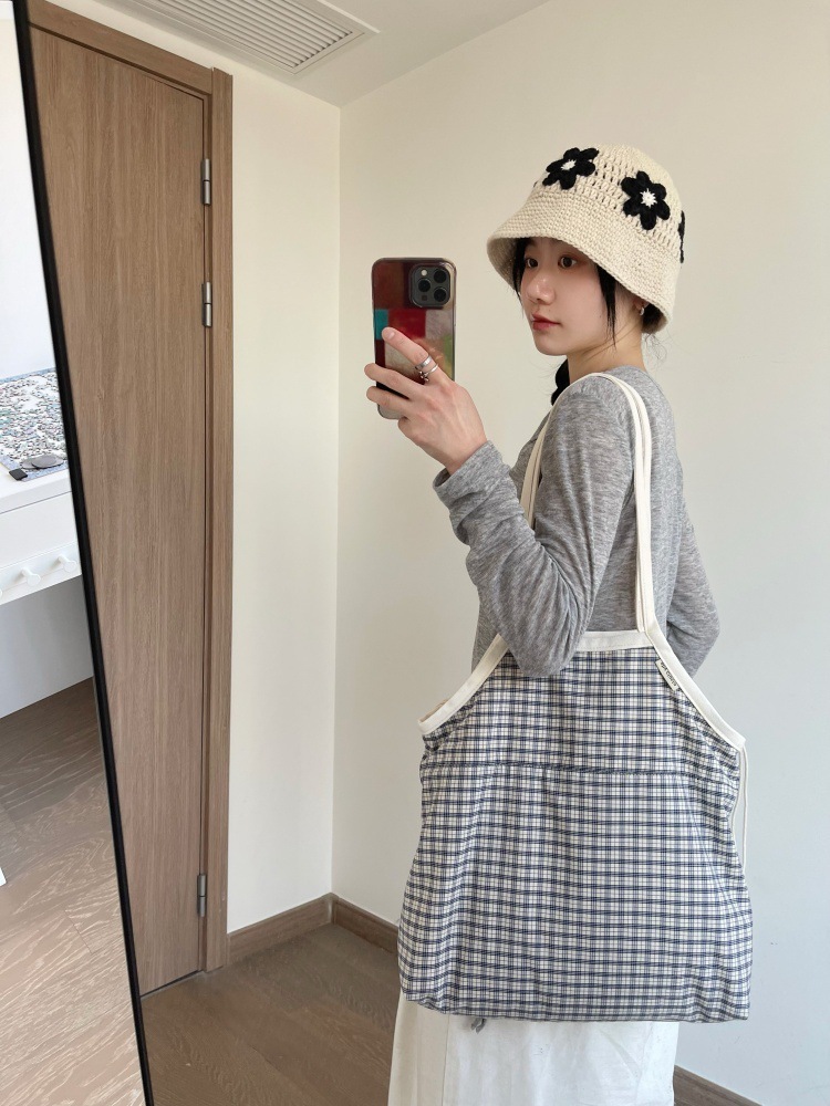 2025S designer new Korean high-end texture niche commuting white lace hollow canvas tote shoulder women bag