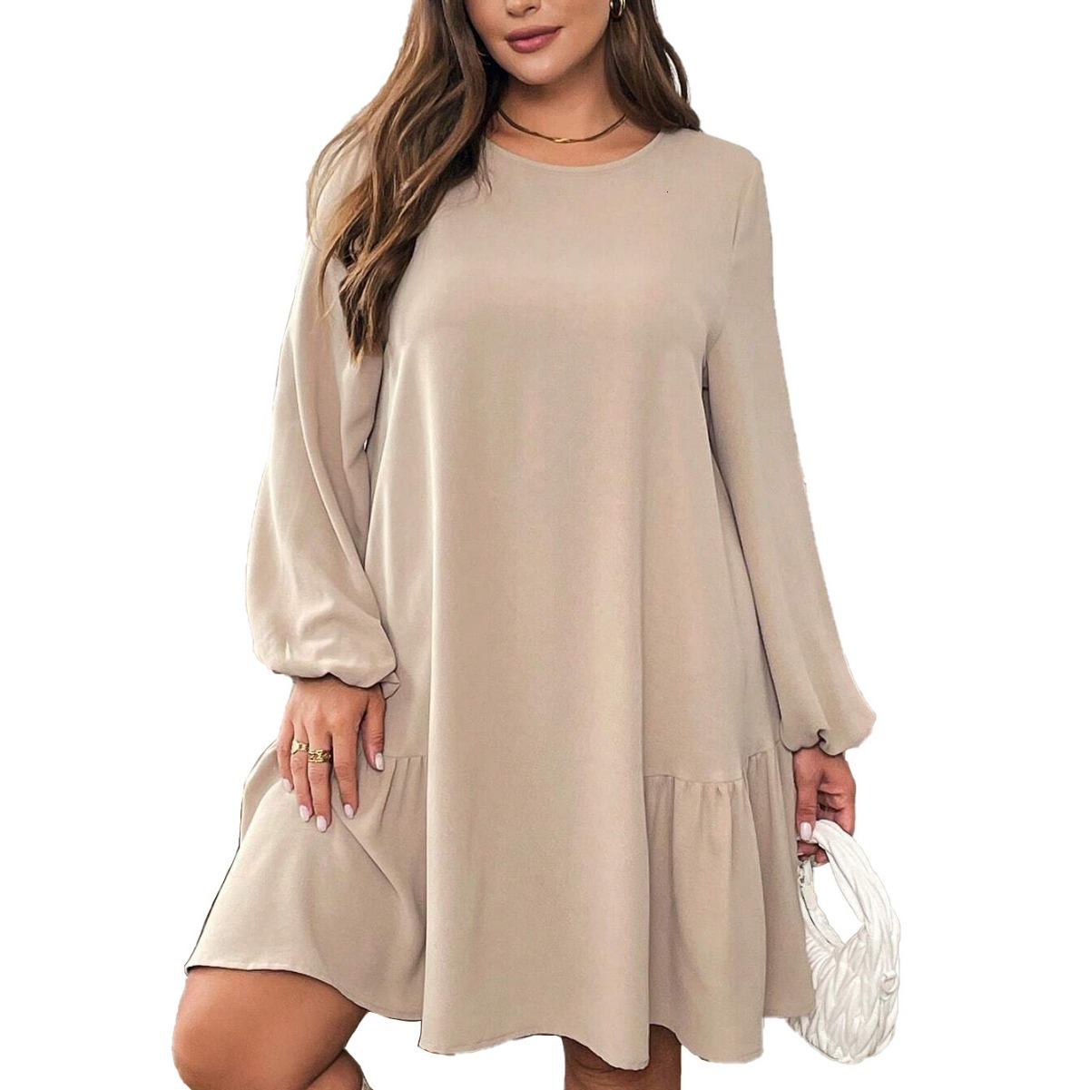 Large Size Womens Simple and Lazy Style Dress for Autumn and Winter Loose and Slimming Temperament One-step Mid Length Skirt