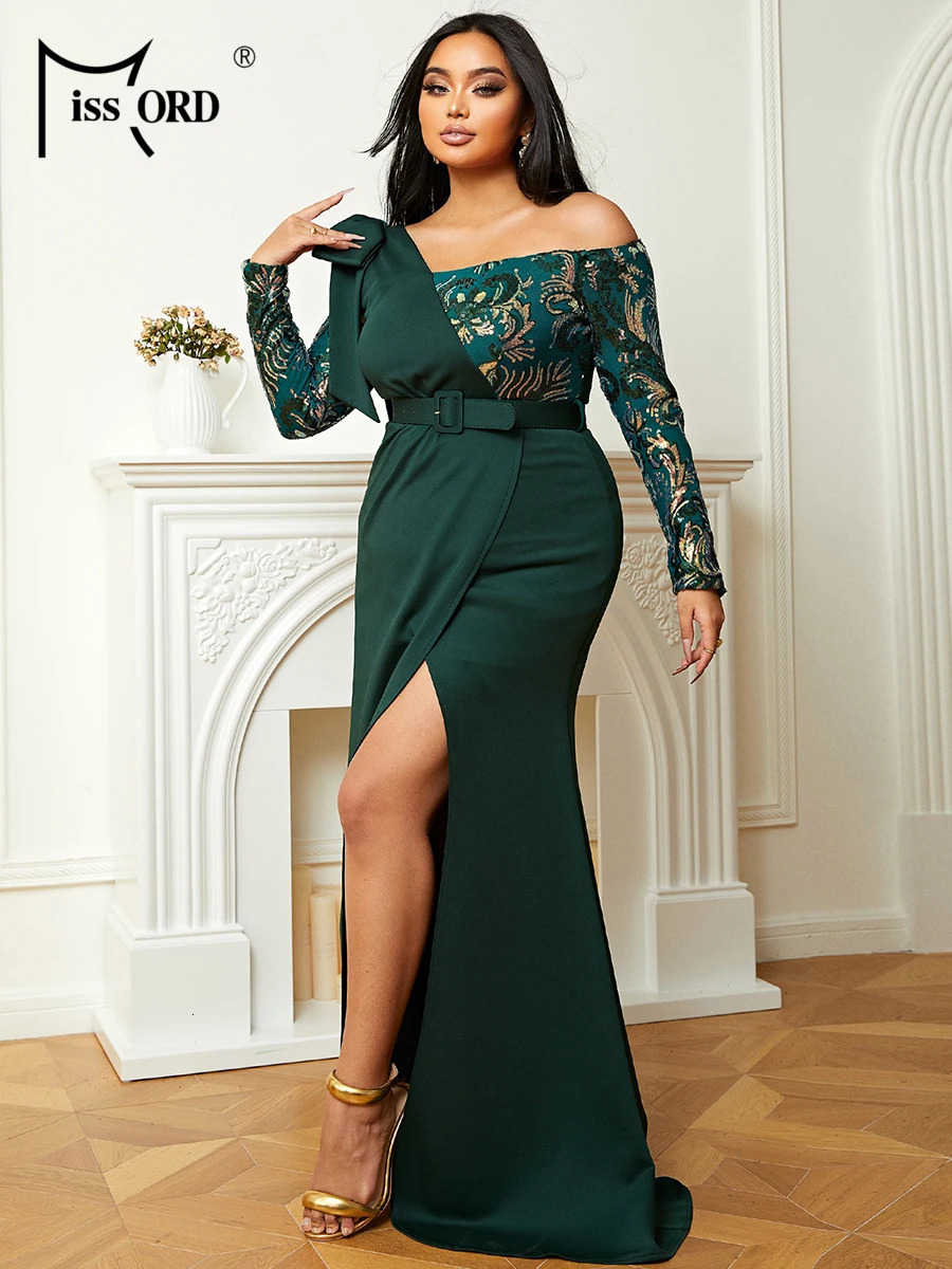 Missord Plus Size Strapless Colorblock Emerald Green Gown Evening Dress Formal Occasion Dresses 250515