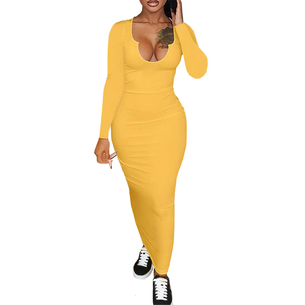 Plus Size Womens Sexy V-neck Long Sleeved Dress for Summer Instagram Influencers Socialite with Hip Hugging Long Skirt