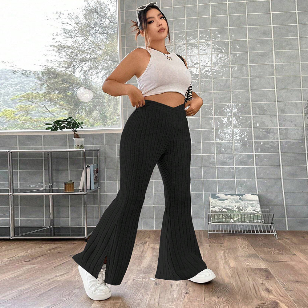 Plus Size Womens Simple Casual Pants for Autumn and Winter High Waisted Legs Slim and Wide Leg Pants