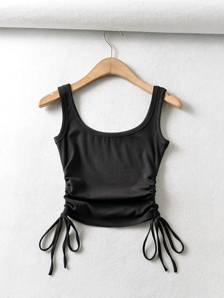 ly arrived girl casual solid color doublesided drawstring vest folding shirt sexy 250506