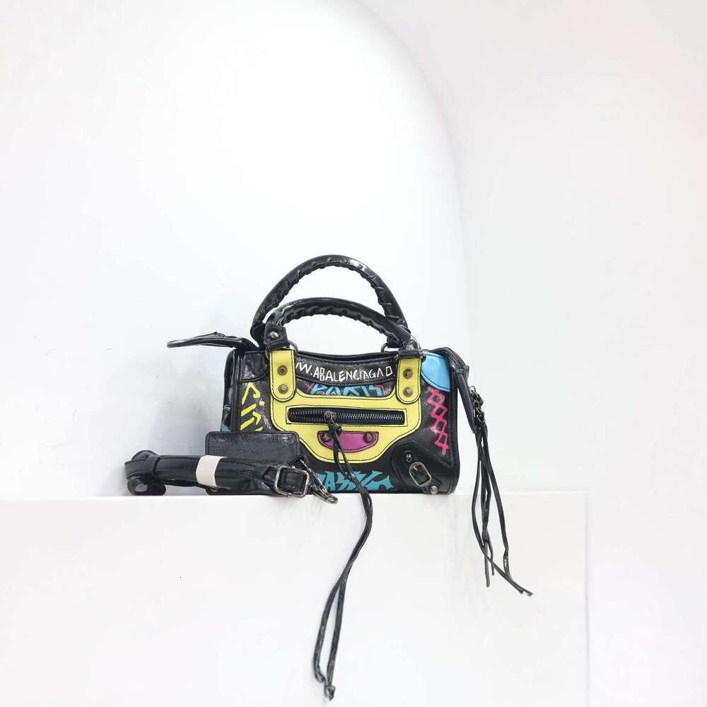 Small niche big female graffiti motorcycle microfiber with PU handbag single shoulder crossbody bag large capacity