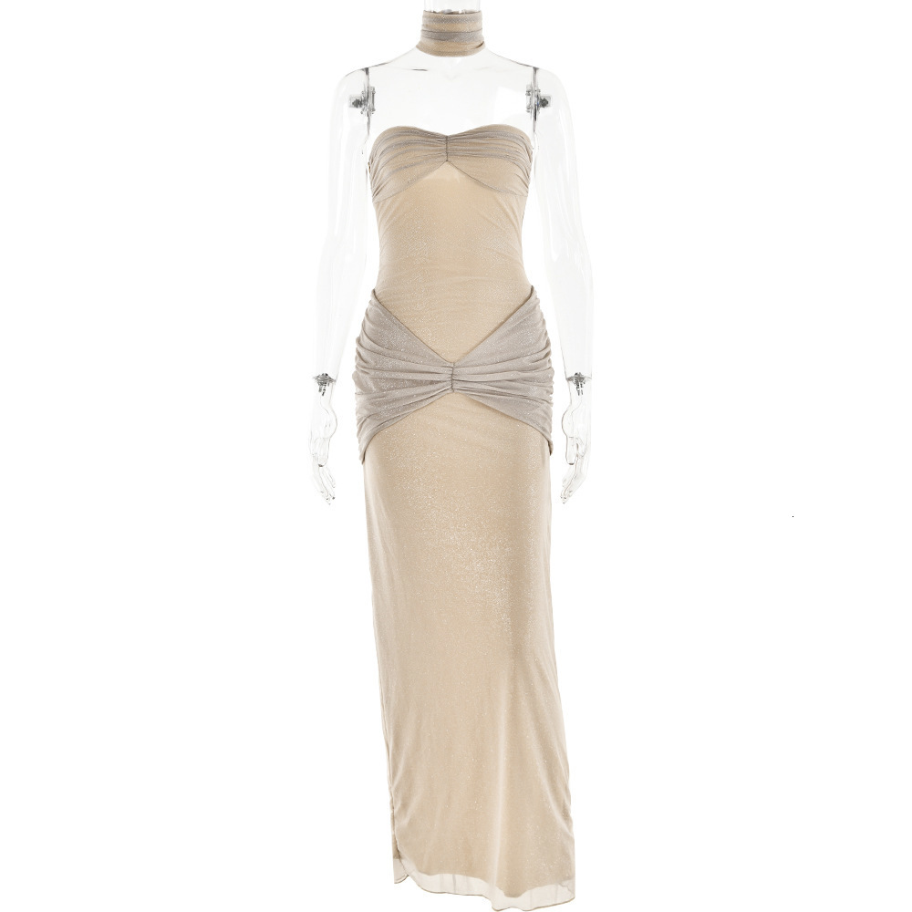 Sexy and fashionable high-end slim fit strapless backless patchwork fishtail dress long dress 250206