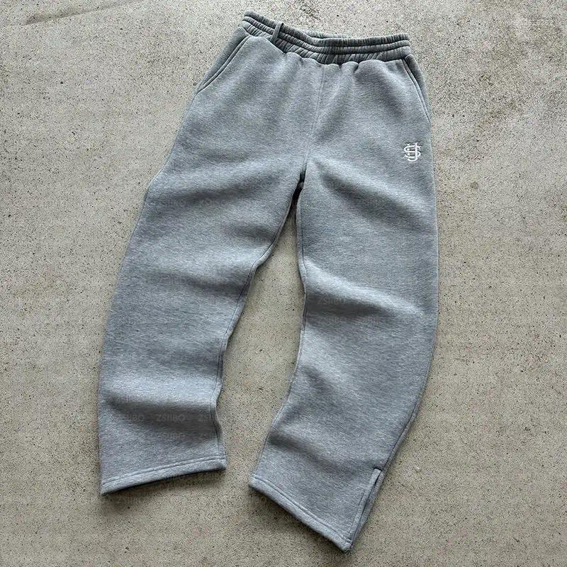 Men's Pants Y2K Fashion Jogger Sweatpants Loose Embroidery Labeled Open Leg Wide Trendy Pocket Couple Straight Hoodie