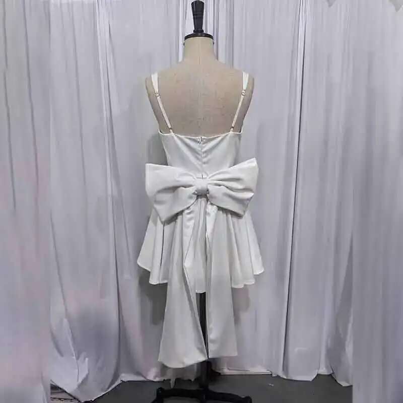 NIDANSSI 2025 White Backless Bow Pleated Evening Party Women Robes Elegant Sexy Bodycon Mini Summer Dress Vestidos