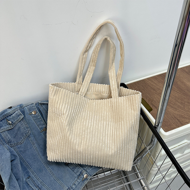 2025S Designer Spring/Summer New Collection Japanese and Korean Large Capacity Shoulder Corduroy Commuter Simple Leisure Tote Women Bag