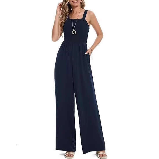 Wide Leg Jumpsuit Summer Women S Casual Strap Sleeveless Square Collar Slim Fit Wide Leg Comb