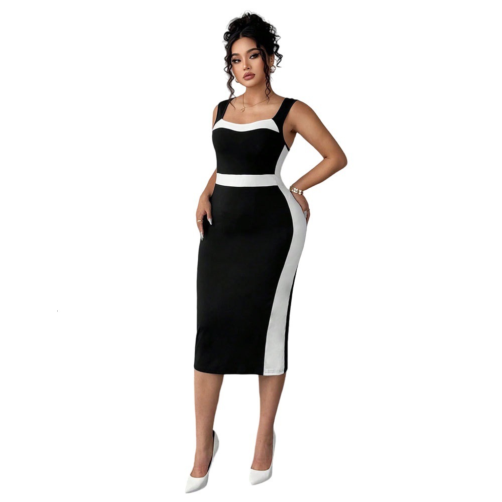 2025 Plus Size Womens Elegant and Intellectual Style Dress Summer New Style French Contrasting Mid Length Skirt