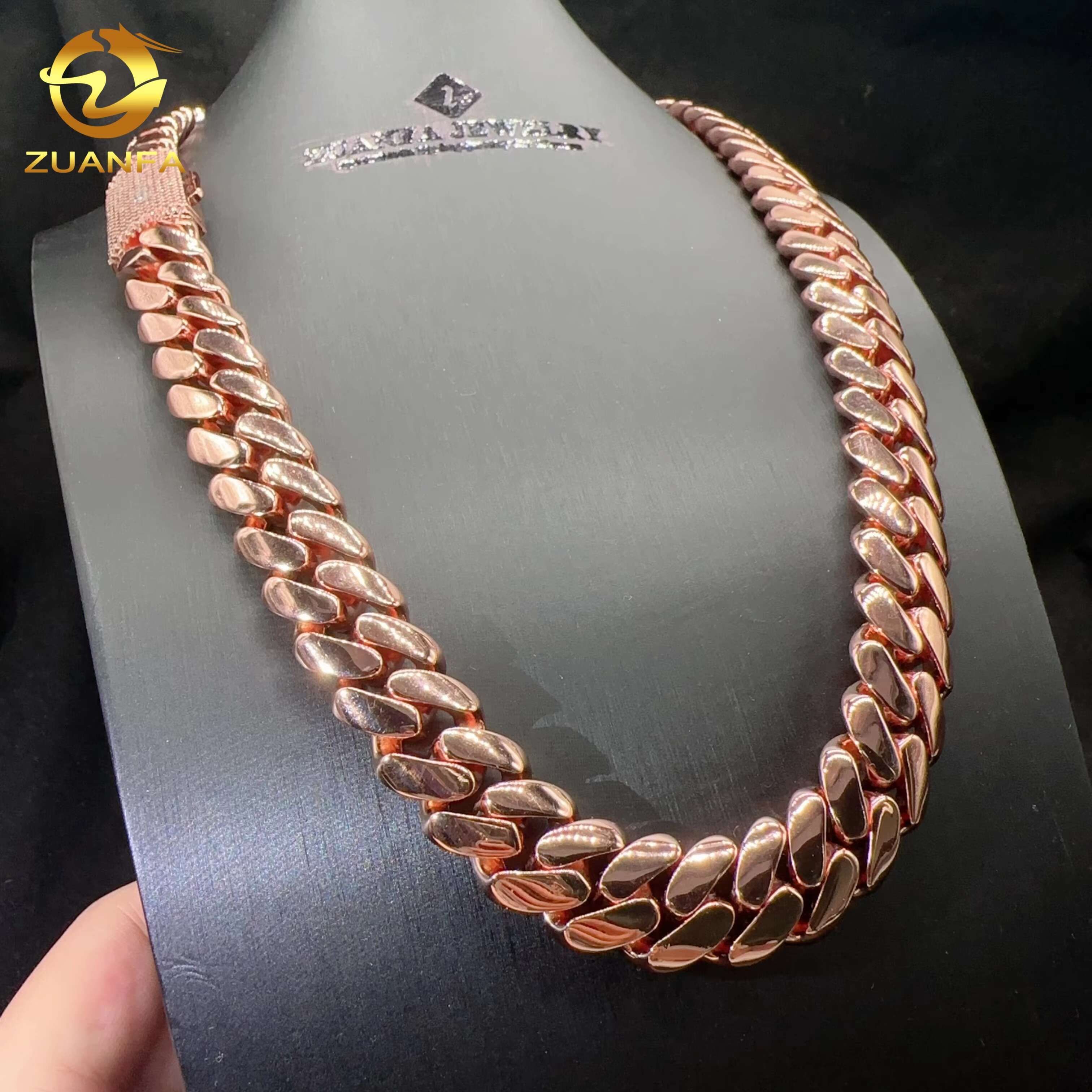 16MM Width Sterling Sier VVS Moissanite Dia Lock Hip Hop Real Gold Plated Plain Cuban Link Chain