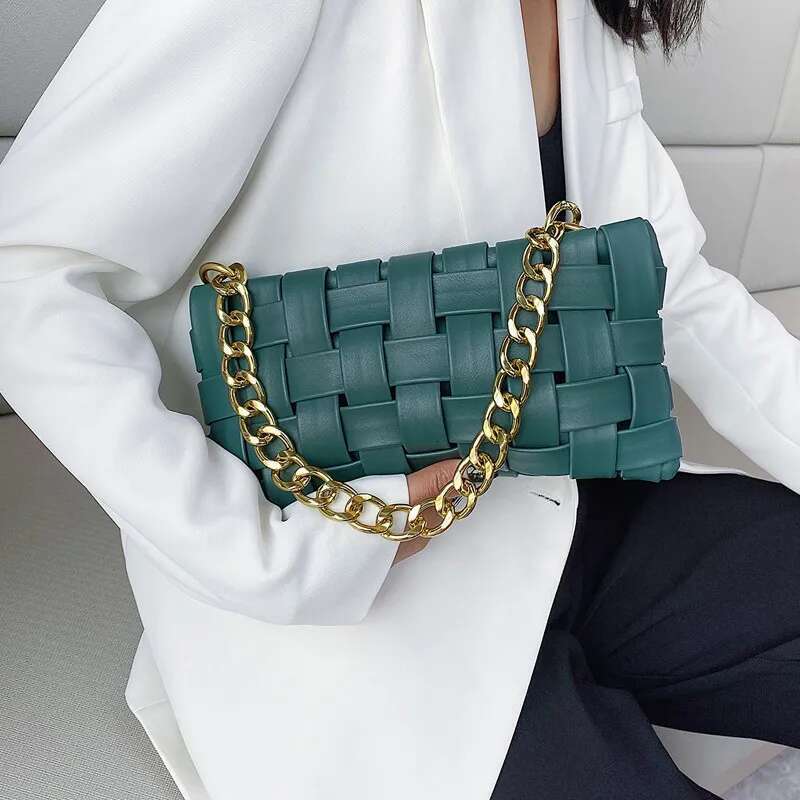 Weave Women's Clutches Chain Design Shoulder Bags Small PU Leather Crossbody Bags For Women Handbag Ladies Sling Bag