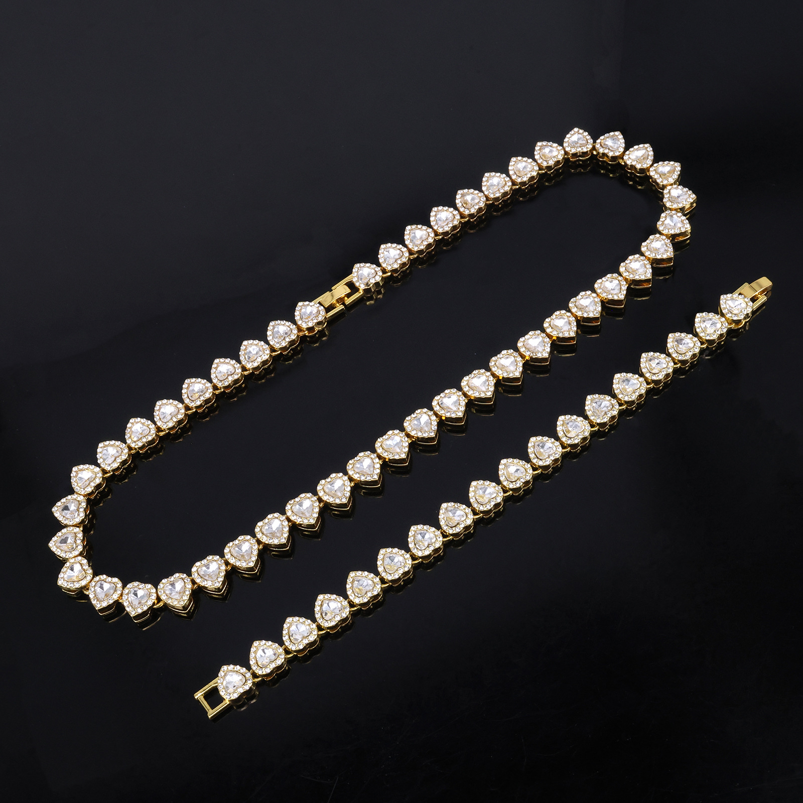 Trendy 11mm Heart Shaped Glass Crystal Rhinestone Cuban Necklace for Men, Hip Hop Jewelry, Stylish Cross-Border Wholesale Fashion Accessories