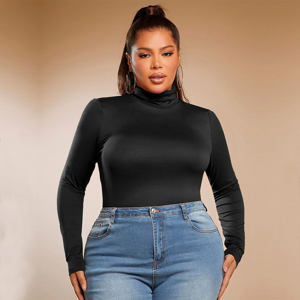 Large Size Womens Sexy and Simple T-shirt for Autumn and Winter Slim Fit and Slimming High Neck Inner Top