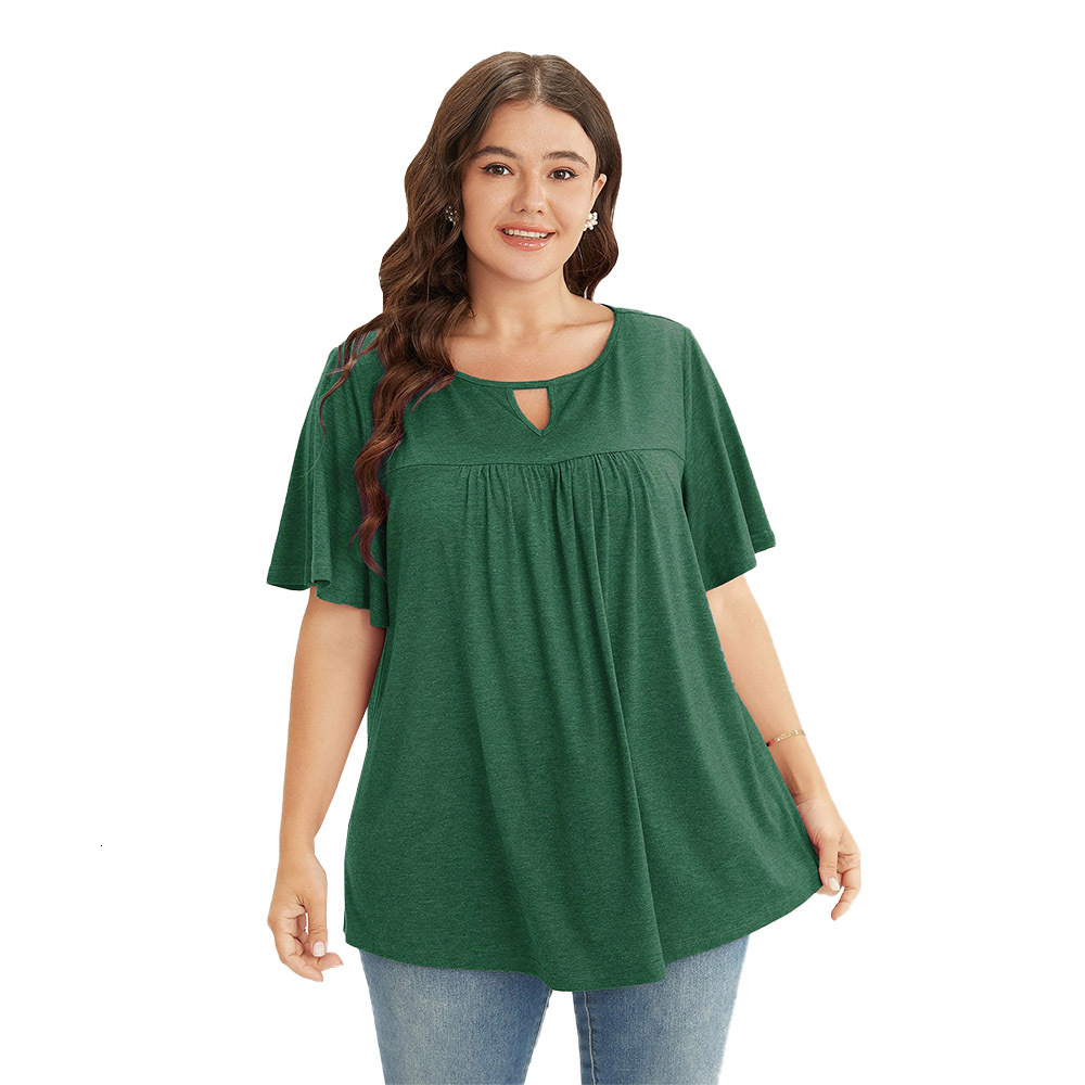 Plus Size Womens Simple Casual Style Short Sleeved T-shirt Summer Loose and Versatile Top That Covers Meat