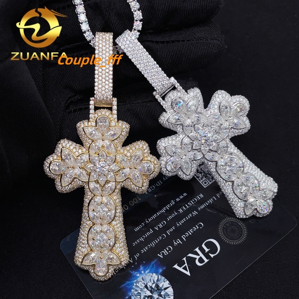 New Style GRA Pass Diamond Tester Solid 925 Silver Gold Plated Iced Out Big Size Fancy Moissanite Hip Hop Pendant Charms