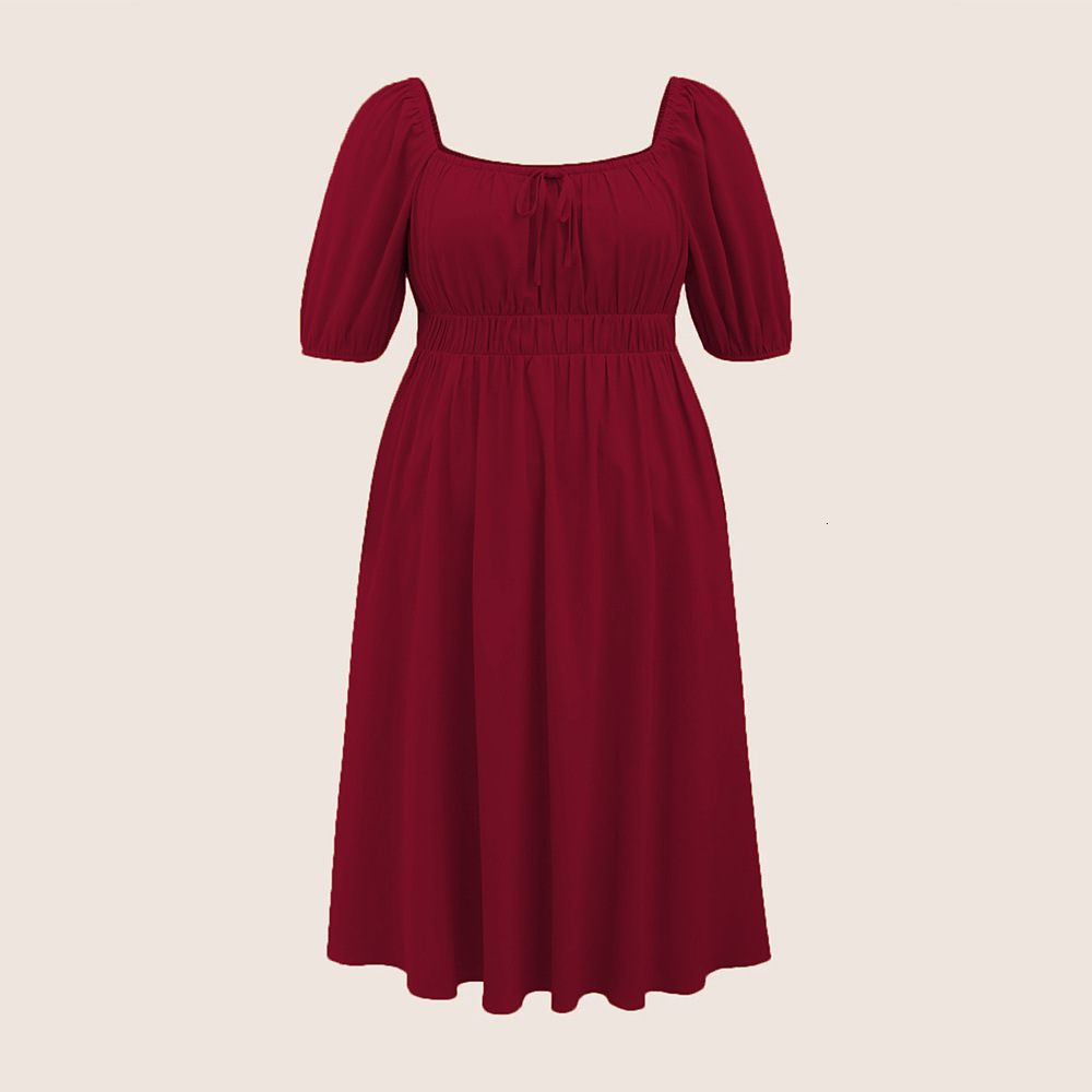 Large Size Womens Spring/summer New Square Neck Bubble Sleeve Pocket Waist French Vacation Dress